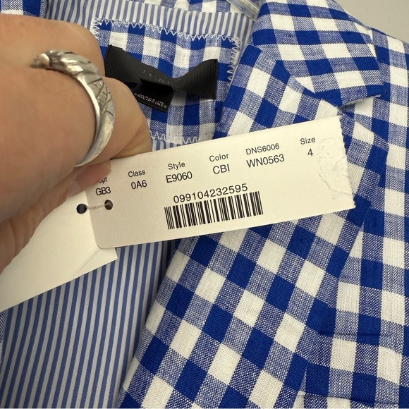 J Crew Linen Gingham Campbell Blue Button Spring Blazer - Picture 7 of 8